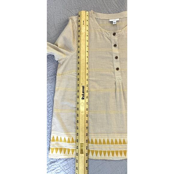 J.Jill Sz M 4 Btn Aztec Geometric Striped Mid Arm Flutter Sleeve Organic Ctn Top - Picture 9 of 10